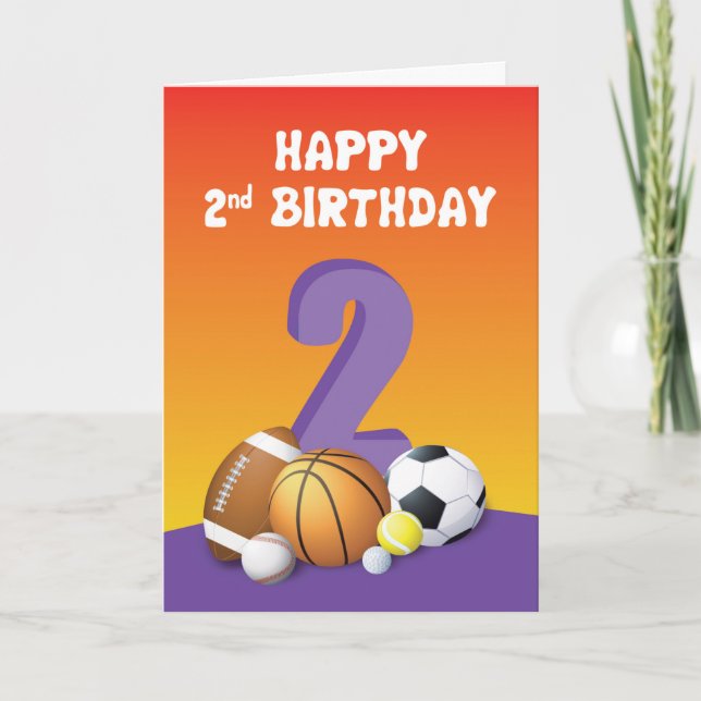 Cartão Bolas de Esportes de segundo aniversário (Frente)