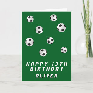 Cartão Bolas de Futebol Verdes Menino Feliz Aniversário