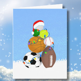 Cartão Bolas Esportivas de Natal Empilhadas Como uma Árvo