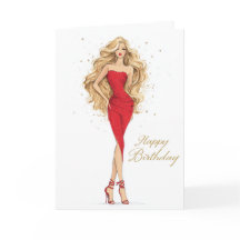 Bold & Beautiful Red Dress Birthday Card