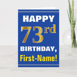 Cartão Bold, Blue, Faux Gold 73rd Birthday w/ Name Card