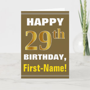 Cartão Bold, Brown, Faux Gold 29th Birthday w/ Name Card