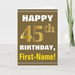 Cartão Bold, Brown, Faux Gold 45th Birthday w/ Name Card