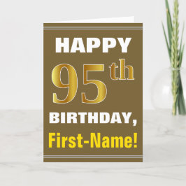 Cartão Bold, Brown, Faux Gold 95th Birthday w/ Name Card