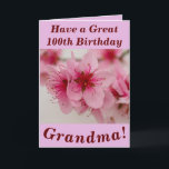 Cartão Bold Floral 100th Birthday Card for Grandma<br><div class="desc">Beautiful pink peach blossom makes a great image for this floral 100th birthday card for Grandma.  Text can easily be personalised as wished.</div>