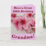 Cartão Bold Floral 100th Birthday Card for Grandma<br><div class="desc">Beautiful pink peach blossom makes a great image for this floral 100th birthday card for Grandma.  Text can easily be personalised as wished.</div>