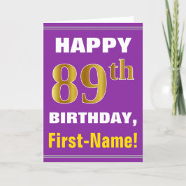 Cartão Bold, Purple, Faux Gold 89th Birthday w/ Name Card