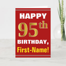 Cartão Bold, Red, Faux Gold 95th Birthday w/ Name Card