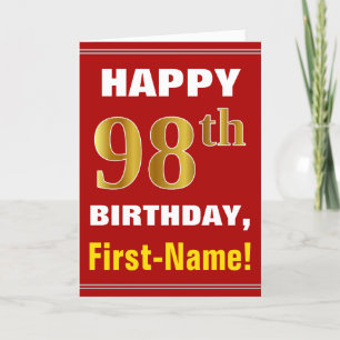 Cartão Bold, Red, Faux Gold 98th Birthday w/ Name Card