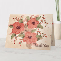 Bold Red Floral Thank You Card