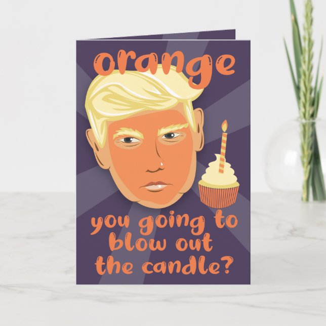 Cartão Boletim de Aniversário do FUNNY Orange Donald Trum (Frente)