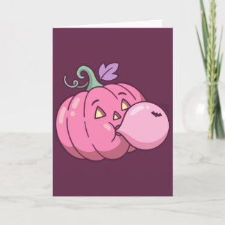 Cartão Bolha de Chiclete de Abóbora Rosa Pastel Halloween