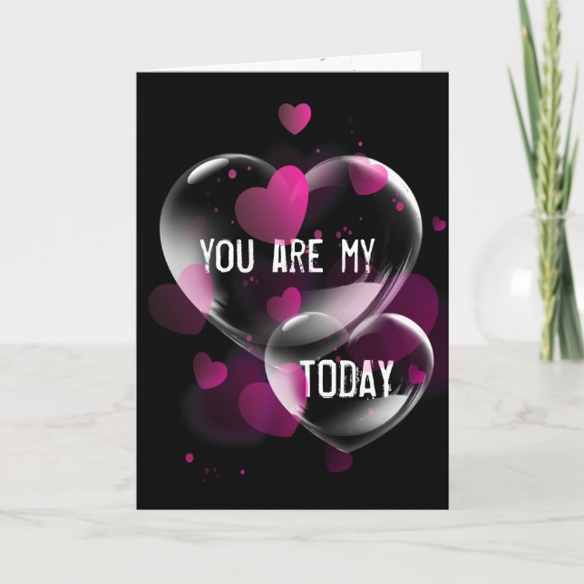 Cartão Bolhas de Coração de Aniversário em Preto (Frente)