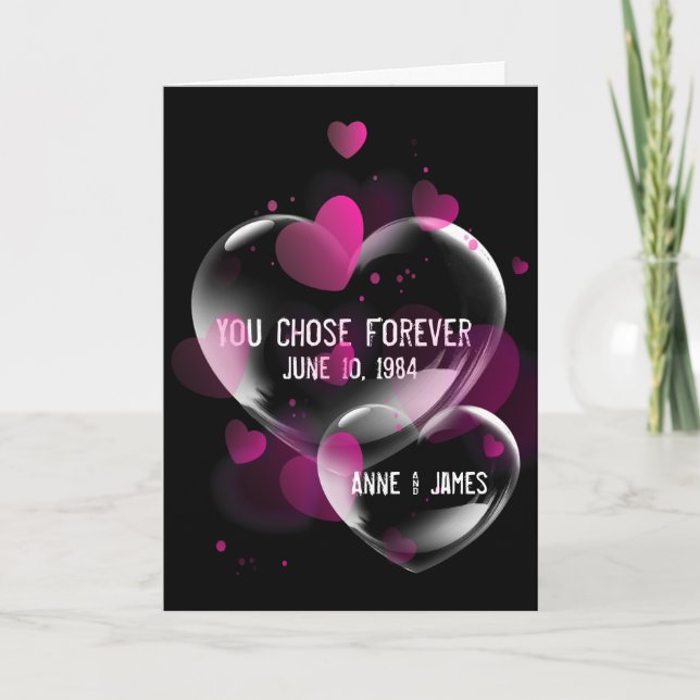 Cartão Bolhas de Coração de Aniversário em Preto (Frente)