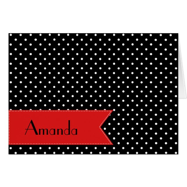 Cartão Bolinhas Pretas e Brancas, Pontas, Seu Nome (Frente Horizontal)