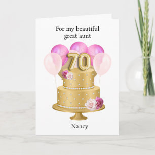 Cartão Bolo de 70º Aniversário Rosa e Dourado Personaliza
