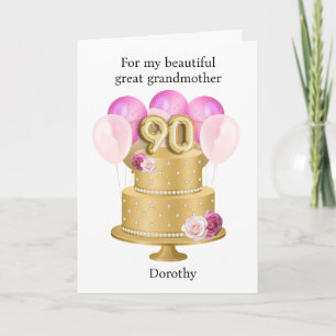 Cartão Bolo de 90º Aniversário Rosa e Dourado Personaliza