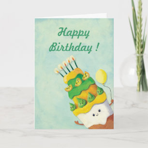Cartão Bolo de aniversário bonito de Kawaii
