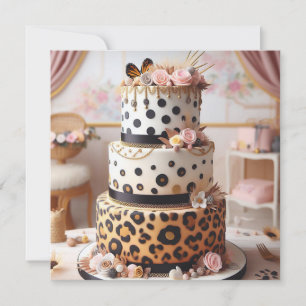 CARTÃO BOLO DE ANIVERSÁRIO CAMADAS COM MANCHAS DE LEOPARD
