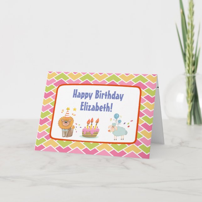 Cartão Bolo de Aniversário com Leão Fpartidário e Ovinos  (Frente)