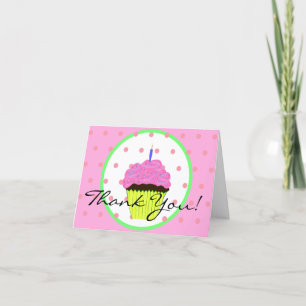 Cartão Bolo de Aniversário com Pontos Polka Verde Rosa Ob