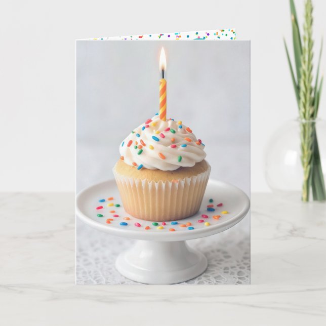 Cartão Bolo de Aniversário com uma Vela (Frente)