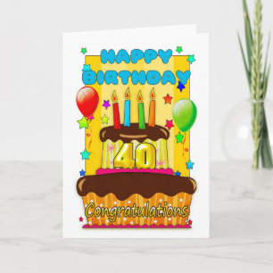 Cartão bolo de aniversário com velas - aniversário de 40