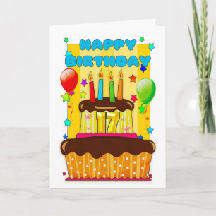 Cartão bolo de aniversário com velas - feliz 17 anos