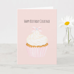 Cartão Bolo de Aniversário Cor-de-Rosa Dourado