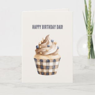 Cartão Bolo de Aniversário Cupcake Creme Dourado Azul