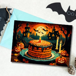 Cartão Bolo de Aniversário da Casa Assombrada de Hallowee