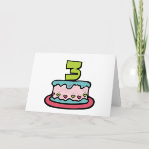 Cartão Bolo de aniversário da criança de 3 anos