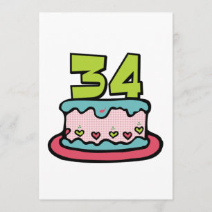 Cartão Bolo de aniversário de 34 anos
