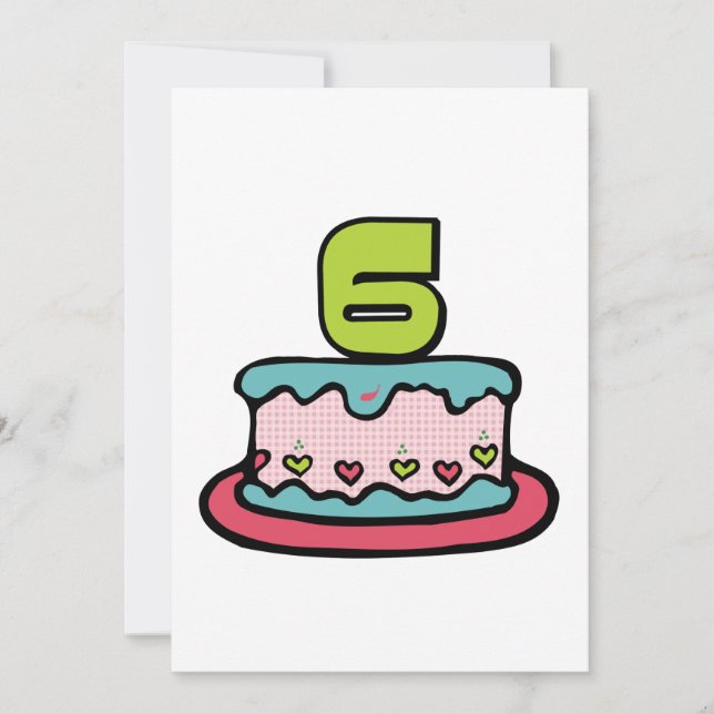 Cartão Bolo de aniversário de 6 anos (Frente)
