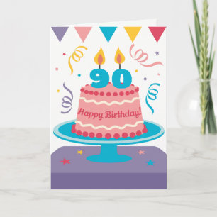 Cartão Bolo de Aniversário de 90 anos: Personalizável!