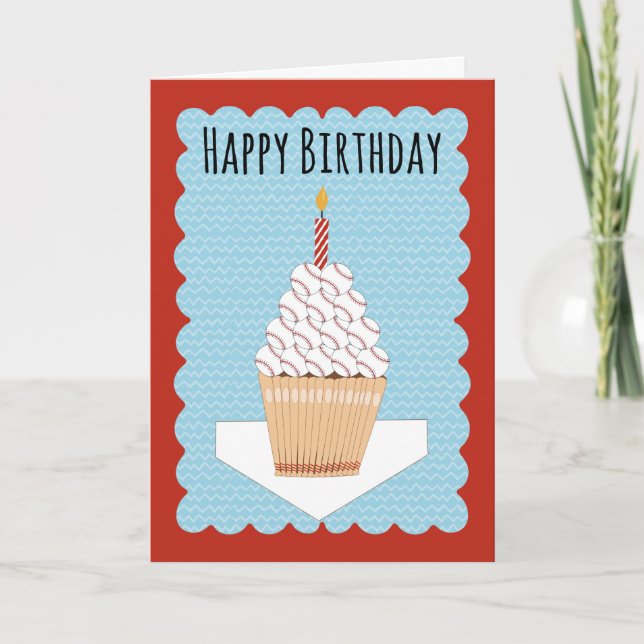 Cartão Bolo de Aniversário de Beisebol com Tacos e Bolas (Frente)