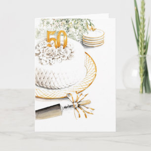 Cartão Bolo de Aniversário de Bodas de Ouro
