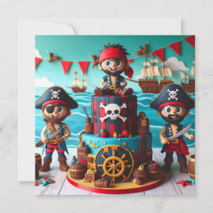 Cartão BOLO DE aniversário de criança COM TEMA DE PIRATAS