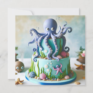 CARTÃO BOLO DE ANIVERSÁRIO DE CRIANÇA GRAVADO OCTOPUS AZU