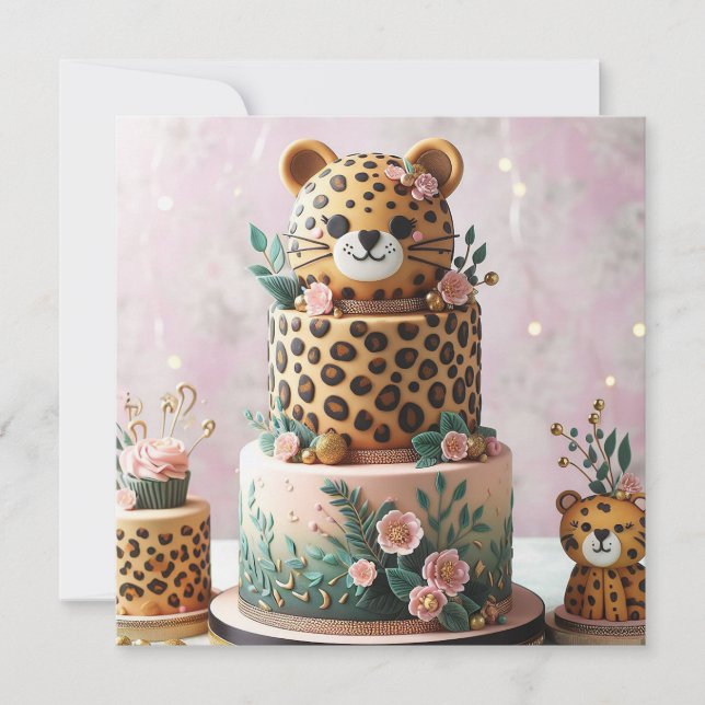 CARTÃO BOLO DE ANIVERSÁRIO DE CRIANÇA LEOPARD (Frente)
