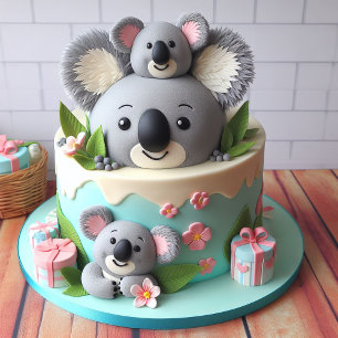 CARTÃO BOLO DE ANIVERSÁRIO DE CRIANÇA TEMPORADO DE KOALA