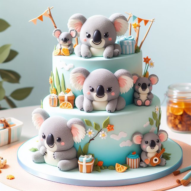 CARTÃO BOLO DE ANIVERSÁRIO DE CRIANÇA TEMPORADO POR KOALA (Criador carregado)
