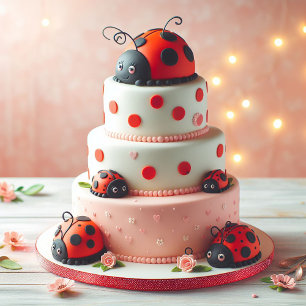CARTÃO BOLO DE ANIVERSÁRIO DE CRIANÇAS COM JOANINHA EM CI
