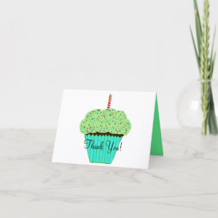 Cartão Bolo de Aniversário de Cupcake Verde Obrigado