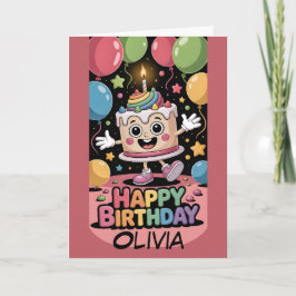 Cartão Bolo de Aniversário de Desenho Animado Fofo com Ba