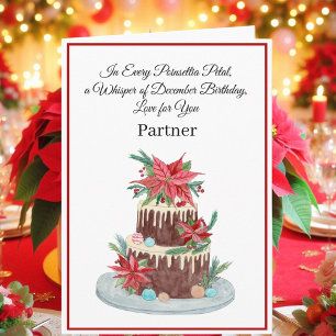 Cartão Bolo de Aniversário de Dezembro com Poinsettias pa