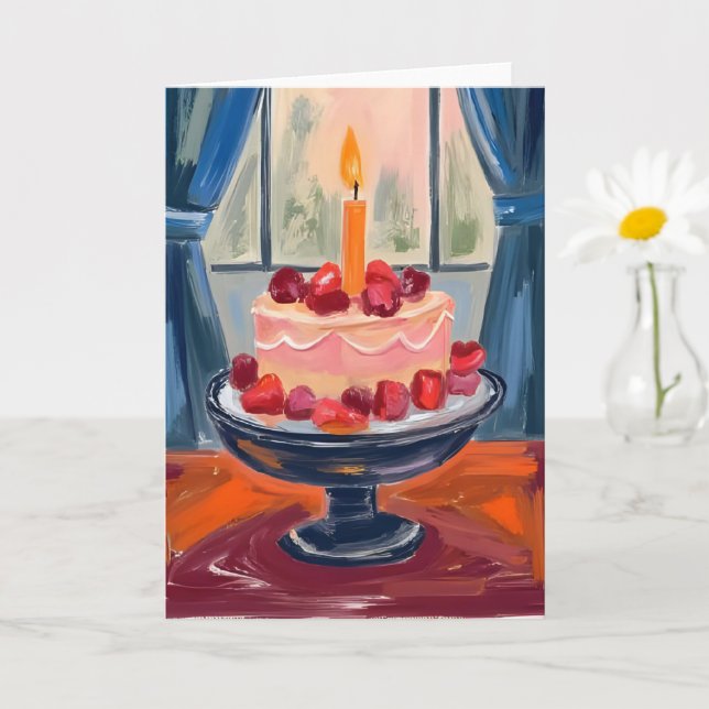 Cartão Bolo de Aniversário de Morango (Planta pequena)