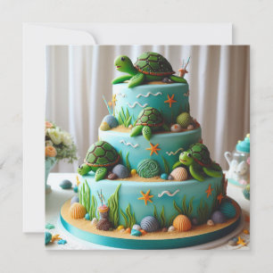 CARTÃO BOLO DE ANIVERSÁRIO DECORADO COM TARTARUGAS PEQUEN