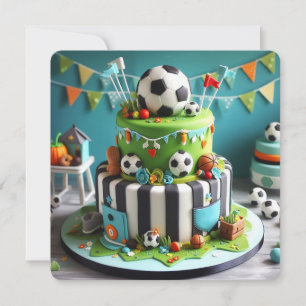 Cartão Bolo de Aniversário Decorado de Futebol Infantil A