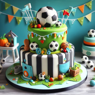 Cartão Bolo de Aniversário Decorado de Futebol Infantil A